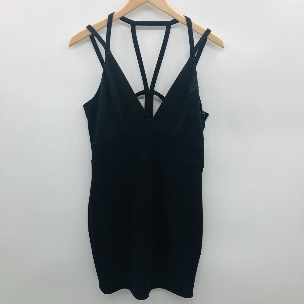 Astr the Label Womens‎ Large Textured Cage Back Sheath Dress Black Sleeveless